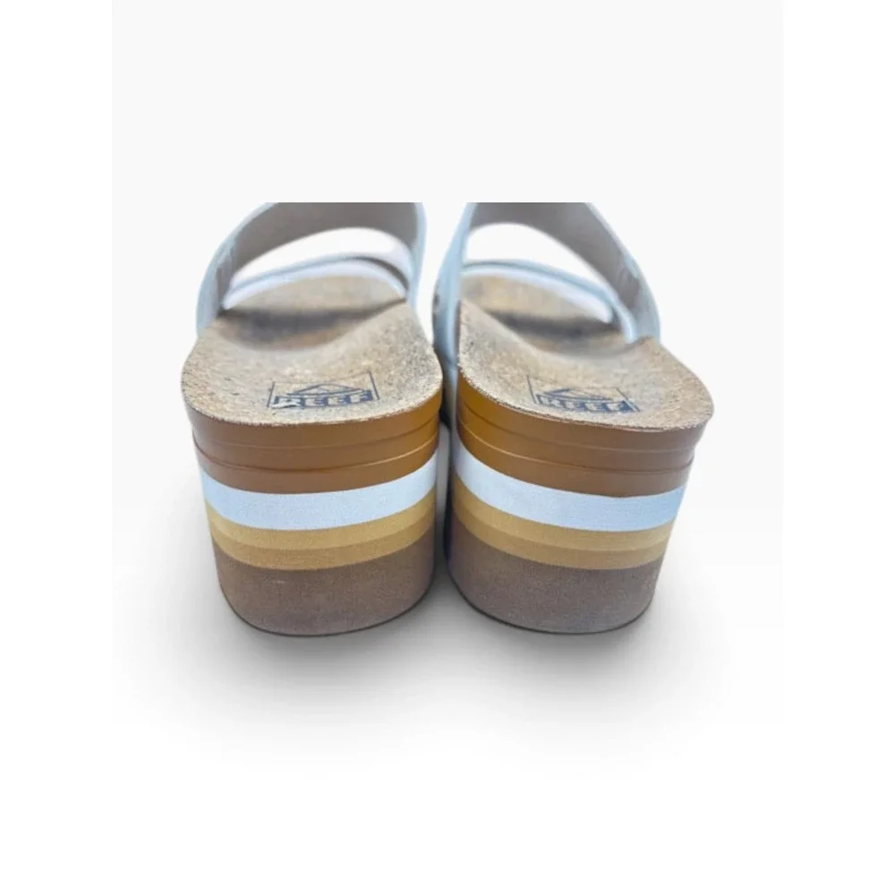 Reef Vista Hi White Platform Sandals Cork Wedge Double Strap Slide Womens